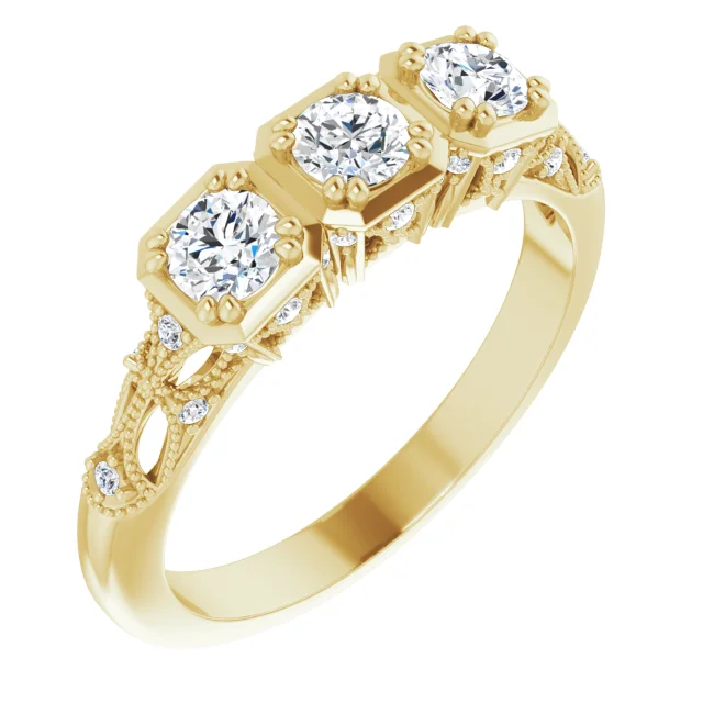 14K Yellow 5/8 CTW Diamond Vintage-Inspired Three-Stone Anniversary Band-
