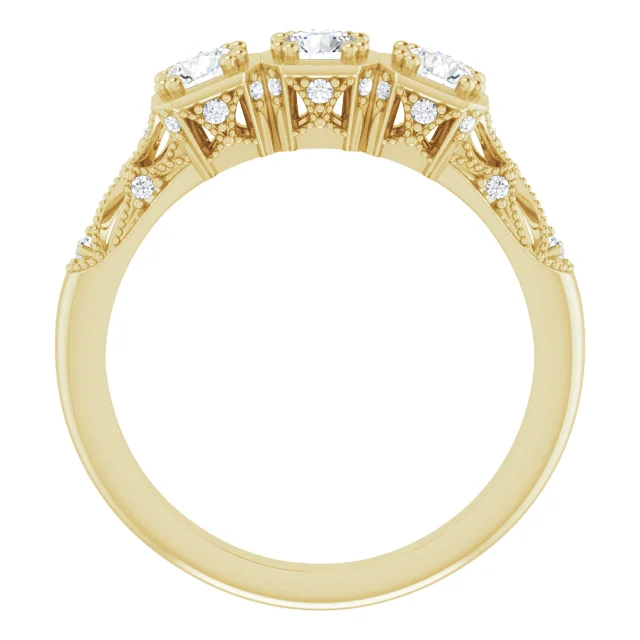 14K Yellow 5/8 CTW Diamond Vintage-Inspired Three-Stone Anniversary Band-