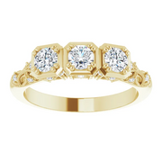 14K Yellow 5/8 CTW Diamond Vintage-Inspired Three-Stone Anniversary Band-