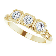 14K Yellow 5/8 CTW Diamond Vintage-Inspired Three-Stone Anniversary Band-