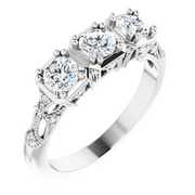 14K White 1 CTW Diamond Vintage-Inspired Three-Stone Anniversary Band-