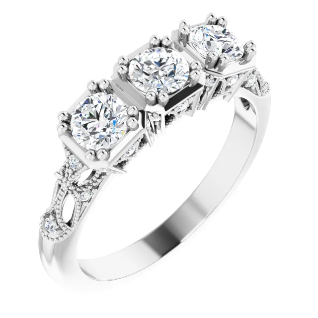14K White 1 CTW Diamond Vintage-Inspired Three-Stone Anniversary Band-