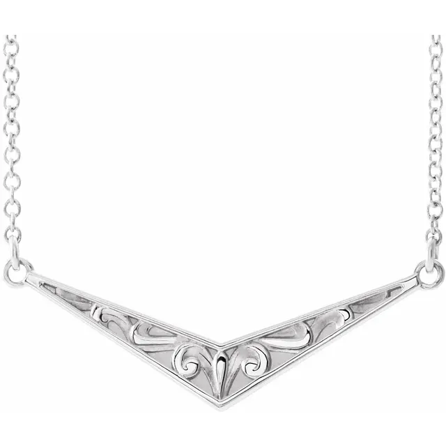14K White Sculptural "V" 18" Necklace-