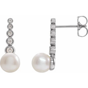 14K White Freshwater Cultured Pearl & 1/8 CTW Diamond Earrings-