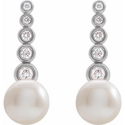 14K White Freshwater Cultured Pearl & 1/8 CTW Diamond Earrings-