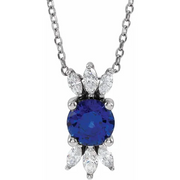 14K White Blue Sapphire & 1/4 CTW Diamond 16-18" Necklace-