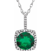 Sterling Silver 7 mm Lab-Grown Emerald & .015 CTW Diamond 18" Necklace-