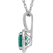 Sterling Silver 7 mm Lab-Grown Emerald & .015 CTW Diamond 18" Necklace-