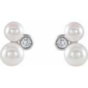 14K White Akoya Cultured Pearl & 1/8 CTW Diamond Earrings-
