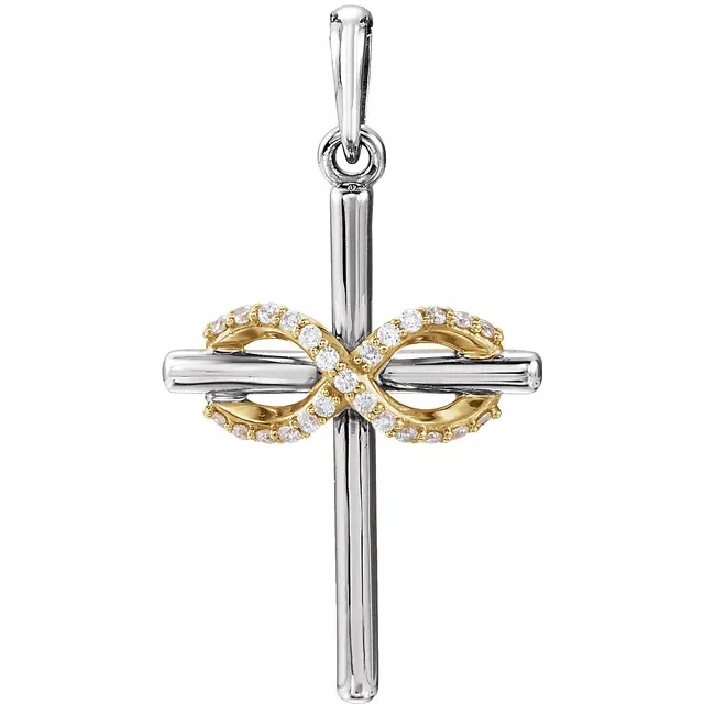 14K White & Yellow .06 CTW Diamond Infinity-Inspired Cross Pendant-
