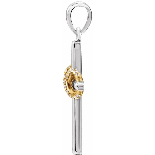 14K White & Yellow .06 CTW Diamond Infinity-Inspired Cross Pendant-