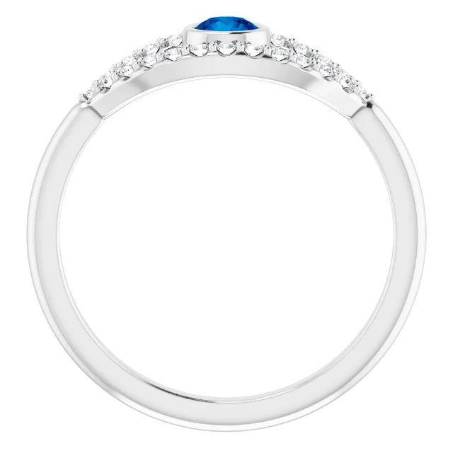 14K White Blue Sapphire & White Sapphire Evil Eye Ring-