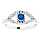 14K White Blue Sapphire & White Sapphire Evil Eye Ring-