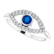 14K White Blue Sapphire & White Sapphire Evil Eye Ring-