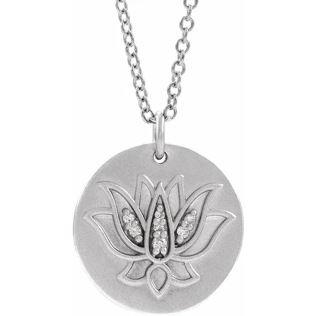 14K White .025 CTW Diamond Lotus 16-18" Necklace-