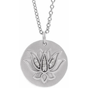 14K White .025 CTW Diamond Lotus 16-18" Necklace-