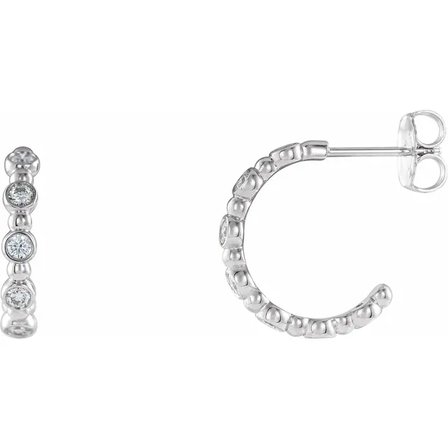 14K Yellow 3/8 CTW Diamond Beaded Hoop Earrings-