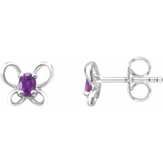 14K White 4x3 mm Oval February Youth Butterfly Birthstone Earrings-