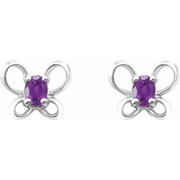 14K White 4x3 mm Oval February Youth Butterfly Birthstone Earrings-