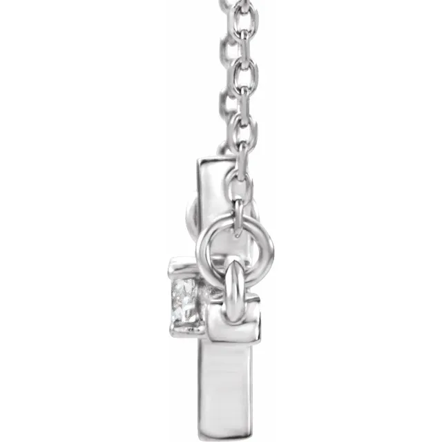 14K White 1/10 CTW Diamond Sideways Cross 16-18" Necklace-