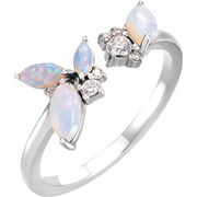 14K White Australian Opal & 1/10 CTW Diamond Negative Space Ring-7.00 (approximate standard size)-