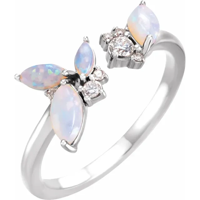 14K White Australian Opal & 1/10 CTW Diamond Negative Space Ring-7.00 (approximate standard size)-