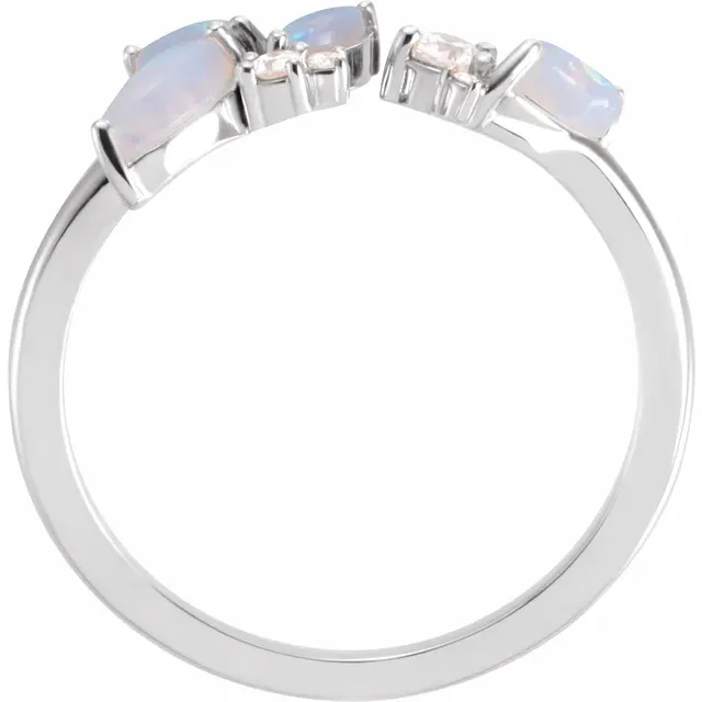 14K White Australian Opal & 1/10 CTW Diamond Negative Space Ring-7.00 (approximate standard size)-