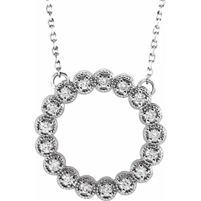 14K White 1/4 CTW Diamond Circle 16-18" Necklace-