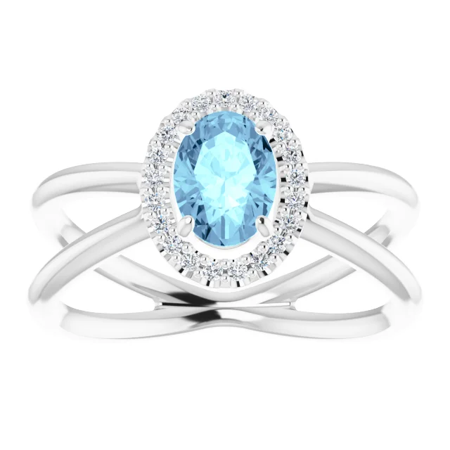 14K White Aquamarine & 1/10 CTW Diamond Ring-7.00 (approximate standard size)-