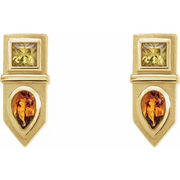 14K Yellow Multi-Gemstone Geometric Bar Drop Earrings-