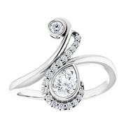 14K White 1/2 CTW Diamond Bezel-Set Bypass Ring-
