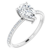 14K White 9x6 mm Pear Forever One Moissanite & 1/5 CTW Diamond Engagement Ring-