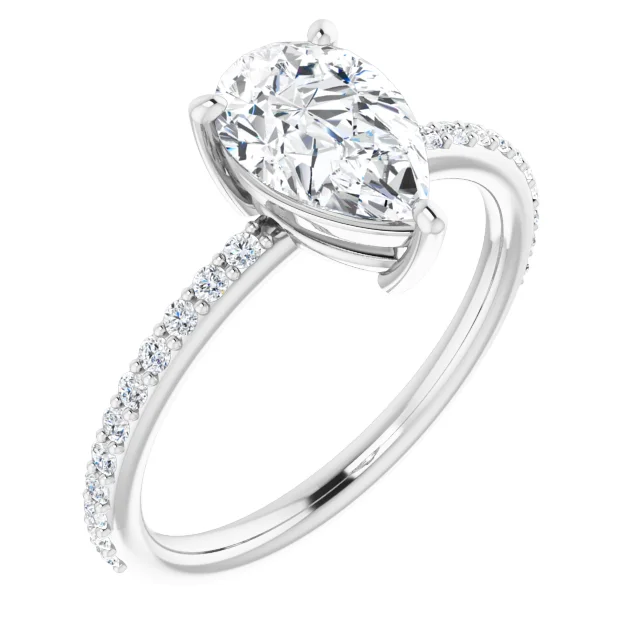14K White 9x6 mm Pear Forever One Moissanite & 1/5 CTW Diamond Engagement Ring-
