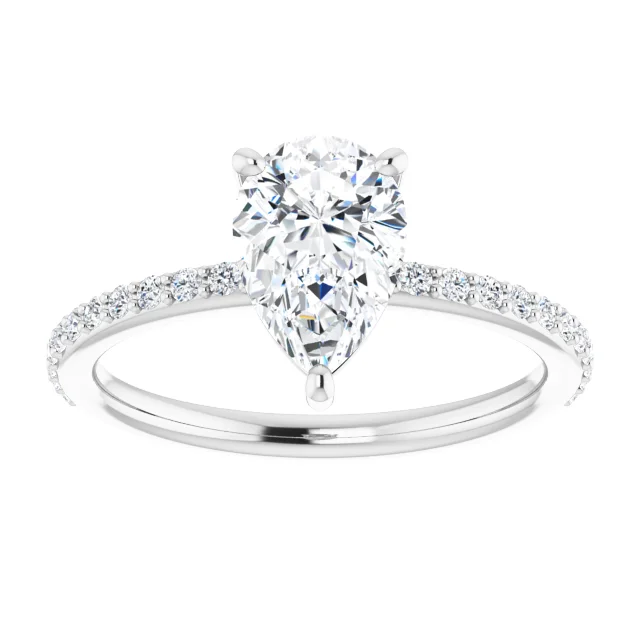 14K White 9x6 mm Pear Forever One Moissanite & 1/5 CTW Diamond Engagement Ring-