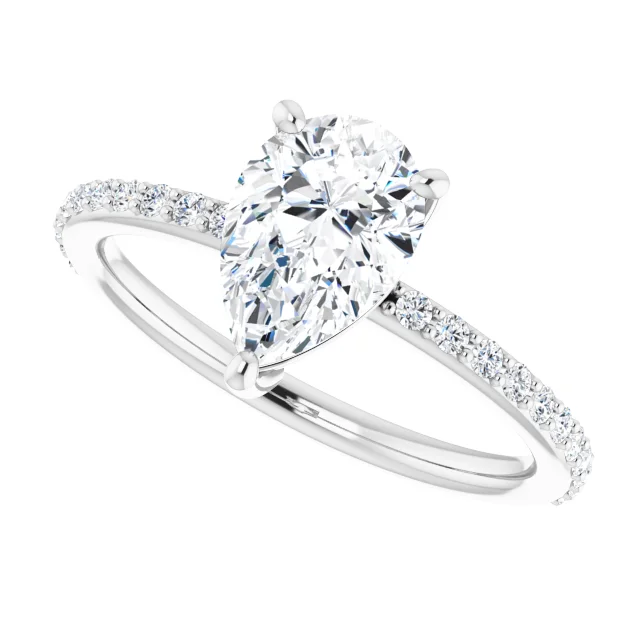 14K White 9x6 mm Pear Forever One Moissanite & 1/5 CTW Diamond Engagement Ring-