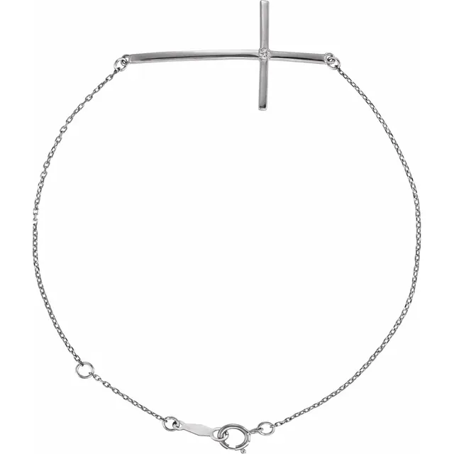 14K White Diamond Sideways Cross Bracelet-