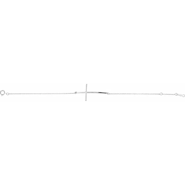 14K White Diamond Sideways Cross Bracelet-