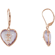 14K Rose Cabochon Rose de France Heart & .06 CTW Diamond Earrings-