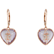14K Rose Cabochon Rose de France Heart & .06 CTW Diamond Earrings-
