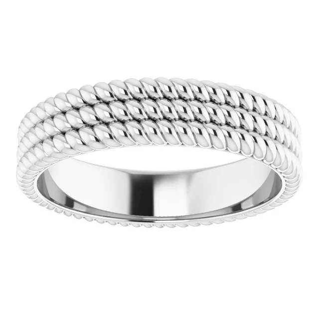 Platinum 5.25 mm 3-Layered Stacked Rope Band Size 5.5-5.5-