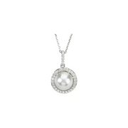14K White Freshwater Cultured Pearl & 1/3 CTW Diamond 18" Necklace-