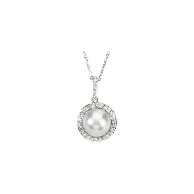 14K White Freshwater Cultured Pearl & 1/3 CTW Diamond 18" Necklace-