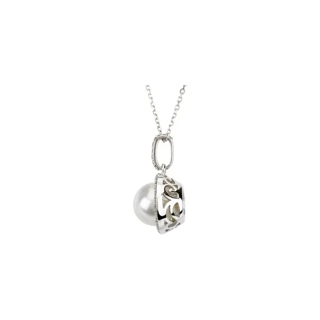 14K White Freshwater Cultured Pearl & 1/3 CTW Diamond 18" Necklace-