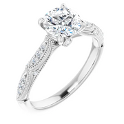 14K White 6.5 mm Round Forever One Moissanite & 1/10 CTW Diamond Engagement Ring-