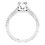 14K White 6.5 mm Round Forever One Moissanite & 1/10 CTW Diamond Engagement Ring-