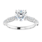 14K White 6.5 mm Round Forever One Moissanite & 1/10 CTW Diamond Engagement Ring-