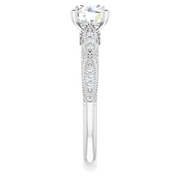 14K White 6.5 mm Round Forever One Moissanite & 1/10 CTW Diamond Engagement Ring-