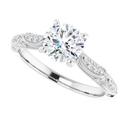14K White 6.5 mm Round Forever One Moissanite & 1/10 CTW Diamond Engagement Ring-