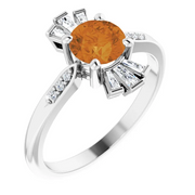 14K White Citrine & 1/6 CTW Diamond Ring-7.00 (approximate standard size)-