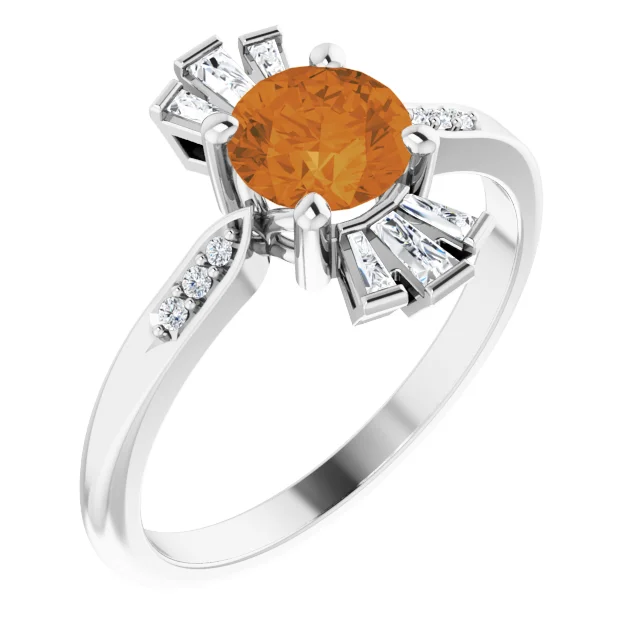 14K White Citrine & 1/6 CTW Diamond Ring-7.00 (approximate standard size)-